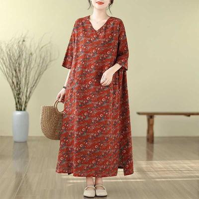 Плюс Накидка Мясо Тонкий V-образный вырез Длинное платье