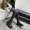 Winter Knee-high Boots Women's Black Punk Leather Combat Boots Gothic Shoes