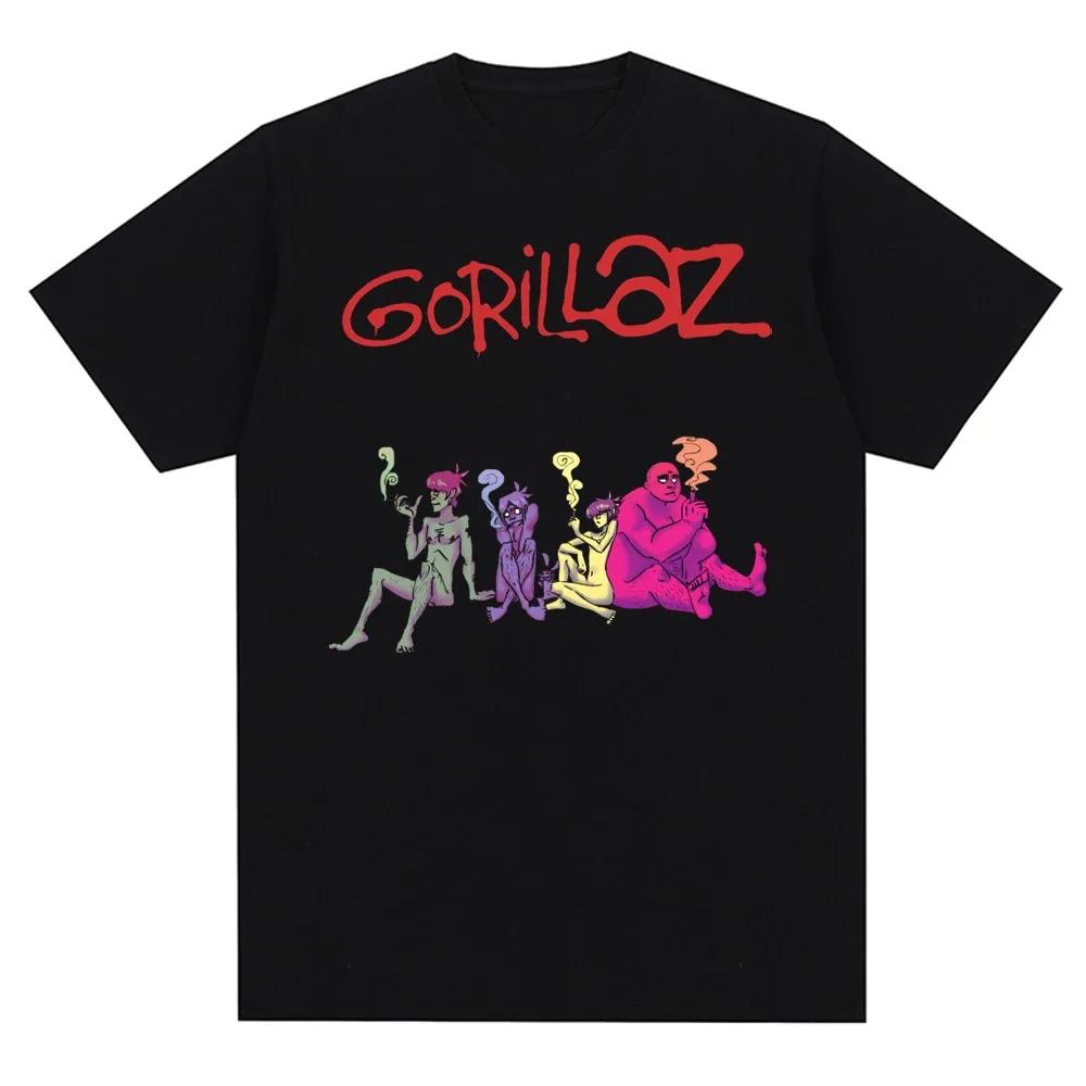 Музыкальная группа Gorillazs Punk Rock Print 90-е Повседневная одежда с коротким рукавом Трендовая летняя мужская футболка с круглым вырезом