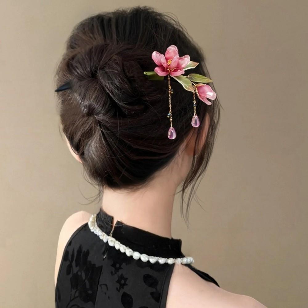Tassel Floral Hair Stick Lotus Updos Hair Fork Temperament Chinese Style Hairpin Gift
