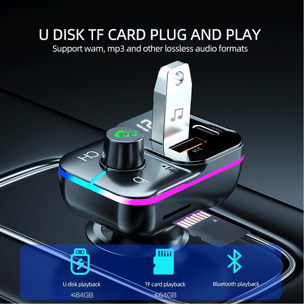 Автомобильное зарядное устройство с двумя USB FM-передатчиками Bluetooth-адаптер Беспроводная гарнитура стерео MP3-плеер с разноцветными огнями FM-модулятор