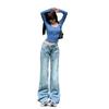 American retro micro-pull jeans women's autumn and winter new low-rise straight loose and thin versatile bell pants
