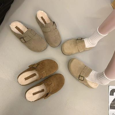 Полусапоги женские новая осенне-зимняя верхняя одежда повседневные туфли Boken на толстой подошве с сумкой на носке пушистые тапочки