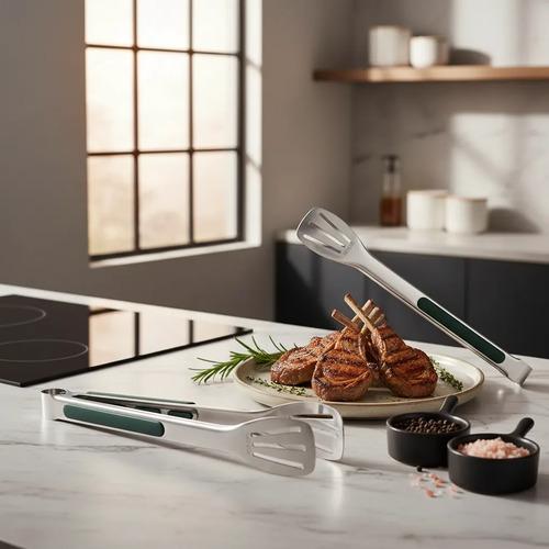 Stainless Steel Kitchen Cooking Tongs 2pcs Green