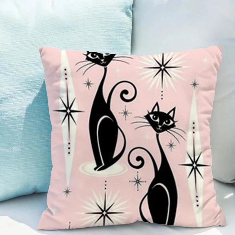 Halloween Black Cat Pillowcase 45*45 Sofa Cushion Cover 40x40 Double-sided Printing Throw Pillow Covers Decorative Short Plush