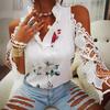 Летняя новая женская футболка с цветочным принтом и открытыми плечами, с длинным рукавом и кружевом для женщин