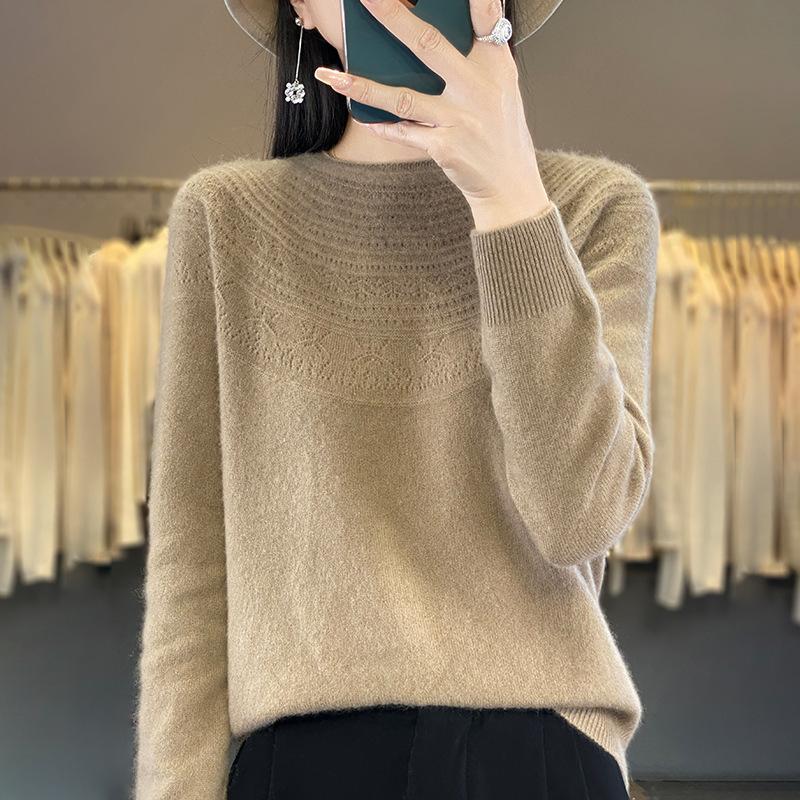 Круглый вырез горловины с подвернутым низом, женская свободная внутренняя трикотажная кофта на осень и зиму