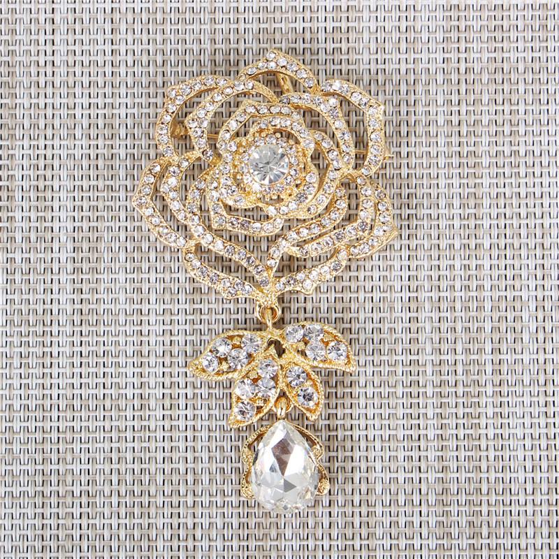 DIEZI Luxury Fashion Flower Bridal Brooches for Women Ladies Wedding Crystal Rhinestone Bouquet Brooch pins Dress Accessories