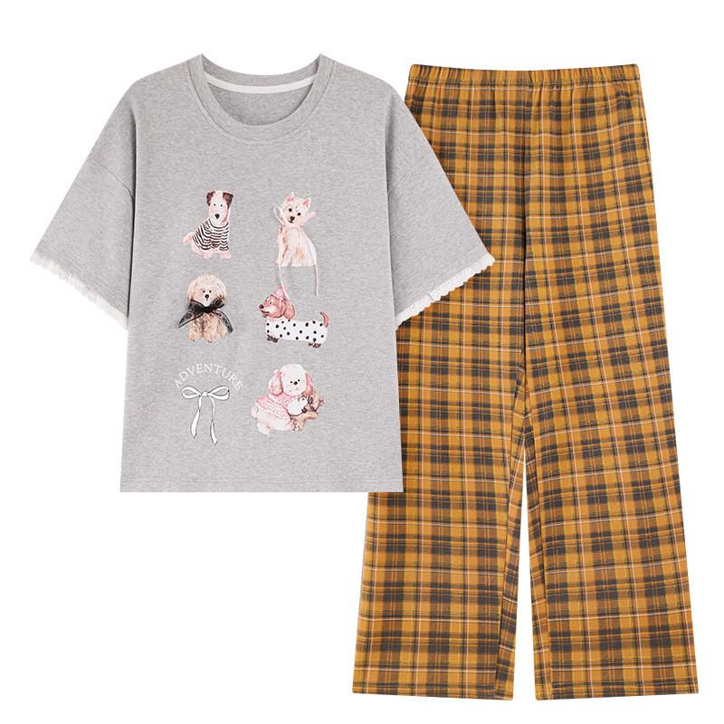 Pure Cotton Summer Sleepwear Set For Women With Chest Padding And Breathable Short Sleeve Long Pants For Home And Outdoors