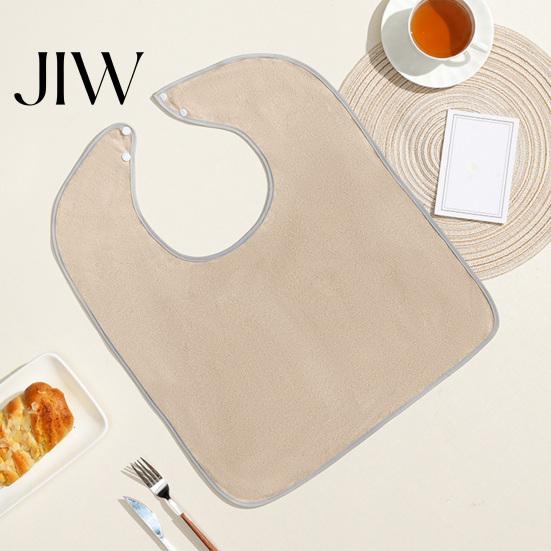 Machine Washable Mealtime Bibs Adult Large Bib, Solid Color Waterproof Clothing Protector, with Deep Crumb Snap Buttons Catcher Design, Adjustable