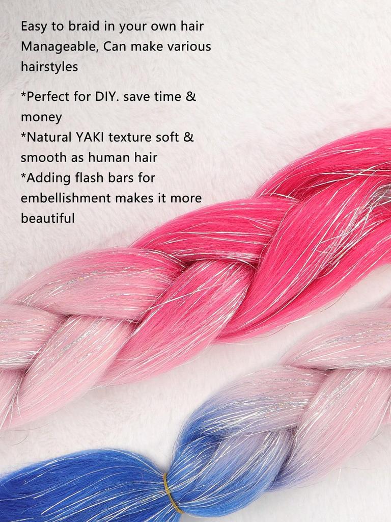 24-дюймовые синтетические волосы для плетения, микс, блестки, трехцветные синтетические волосы для наращивания, большие косички, 1 шт.