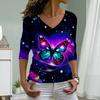 Красочные светящиеся бабочки принт женские футболки женские топы с длинным рукавом V-образный вырез пуловер женские футболки футболка для женщин