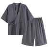 SISOFTLY Sleeve Jinbei Plain Double Gauze Set Washable Summer Kimono Samue Pajama Set [SISOFTLY] Men's 3/4 Spring/Summer Men's (Gray 03, XL)