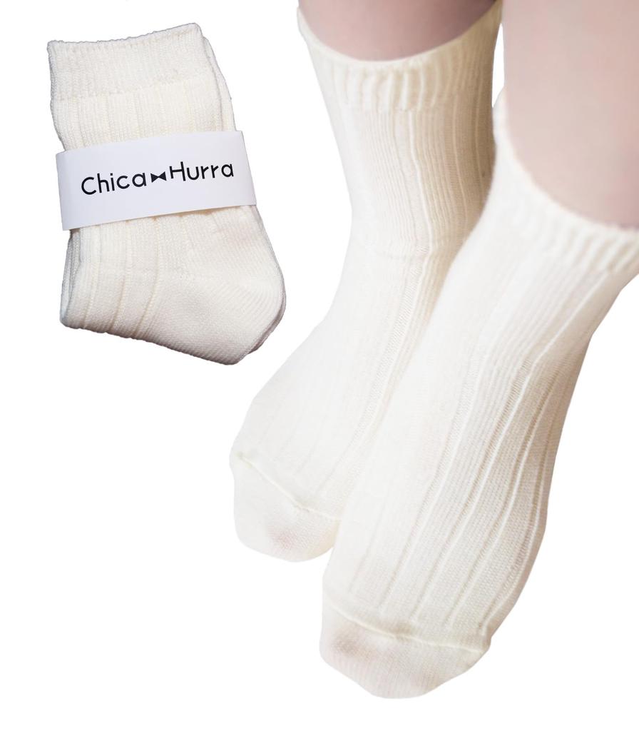 Chica Hurra Sizes Solid Set of Made In Solid Student Sizes Women's Off-White Socks, 23-25cm, Color, 2, Ribbed, Low-Crew Length, High-Quality, Cute,