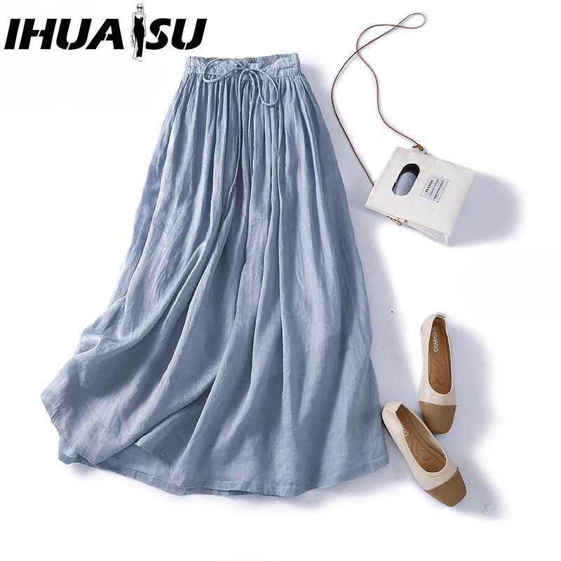 IHUASU Women's Fashion Casual Solid Color Print Summer Spring Skirt