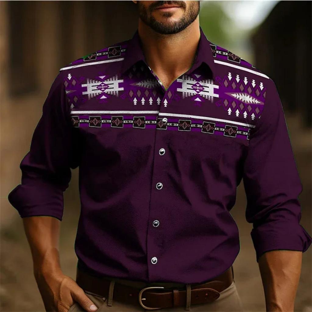 Tribal Pattern Long Sleeve Shirt, Casual Western Style, Ideal For Daily Wear