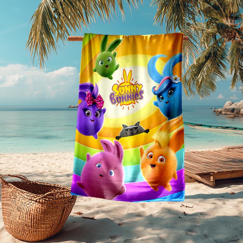 Ultra-Soft Beach Towel with Sunny Bunnies Theme,Ideal for Pool - Camping, Diving - Perfect Travel Essential, Vibrant Beach Towel.