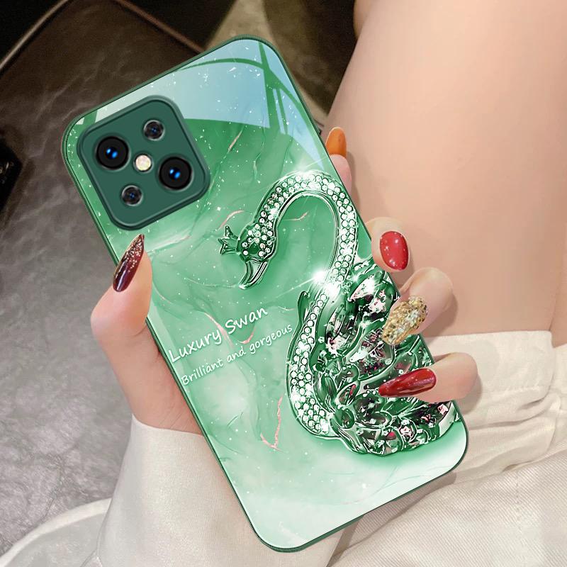 Бриллиантовый градиентный гусь для Oppo Find X5 X8 Pro X3 Lite A72 58 73 54S F11 79 Reno 6 4Z 5G Nord N200 Чехол для телефона из закаленного стекла