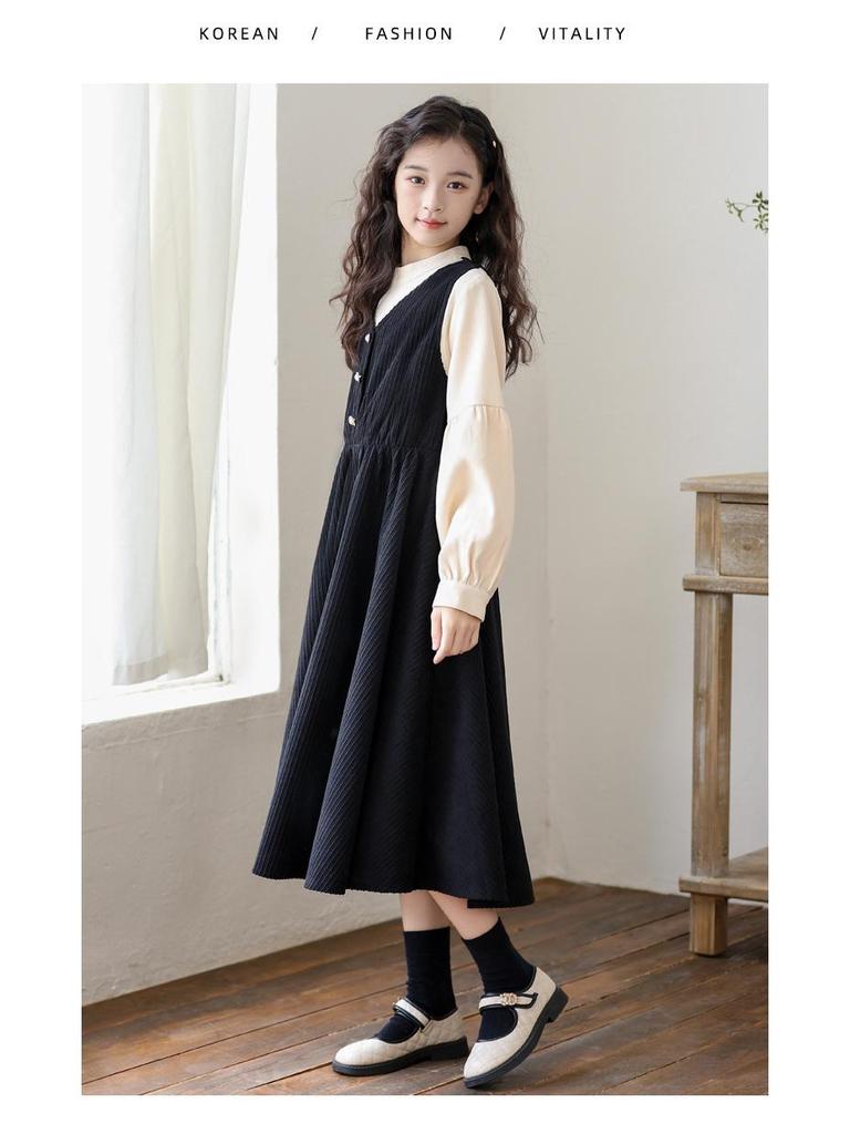 Платье принцессы CUHK для девочек, с длинным рукавом, с эффектом двухслойности - Модный осенне-зимний стиль