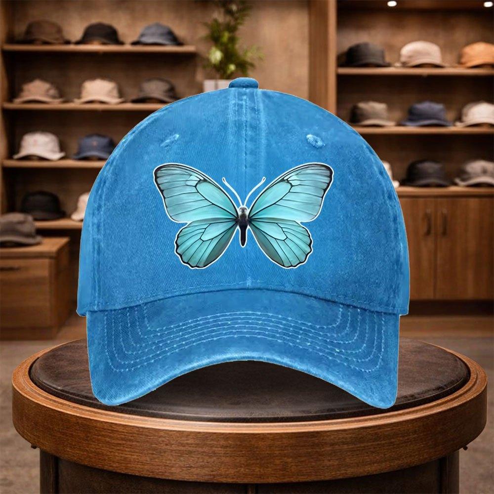 A Large Blue Butterfly Print Baseball Cap a Casual Duckbill Hat Stylish And Adjustable for Outdoor Use Suitable for Travel An