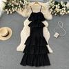 Women Summer Dress Sweet Chiffon Suspender Temperament French Gentleness Elegant Feeling Ruffle Cake Fairy Dress D3227