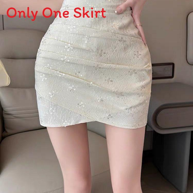 Cotton Blend Irregular Ruffle Mini Skirt With Sequins For Women Spring