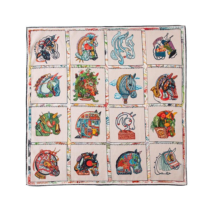 Silk Wool Double-sided Roman Car Mulberry Silk Large Square Scarf Autumn and Winter Warm Elegant Women's Square Scarf