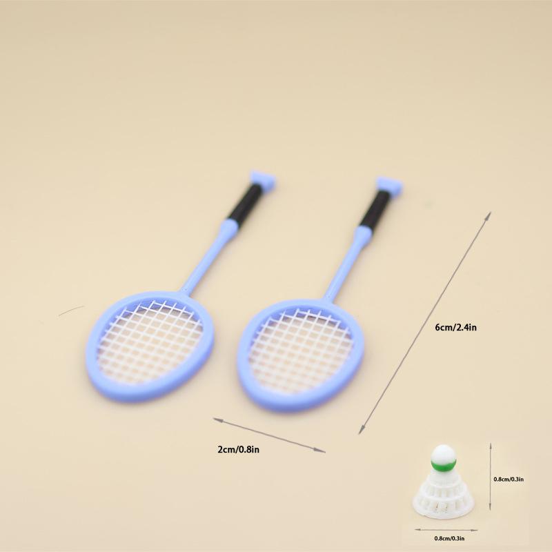 1/12 Scale Badminton Racket Mini Set for Dollhouse, Miniature Sports Scene Decorative Pretend Play Toys