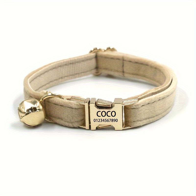 Personalized Name Velvet Cat Dog Collar, Custom Name Phone Number Pet ID Collar, Soft Comfy Adjustable Collars For Small Medium