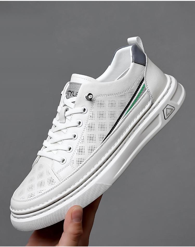 2024 Новые мужские туфли из натуральной кожи, повседневная обувь, трендовые белые туфли для скейтбординга на плоской подошве, дышащие кроссовки без застежек