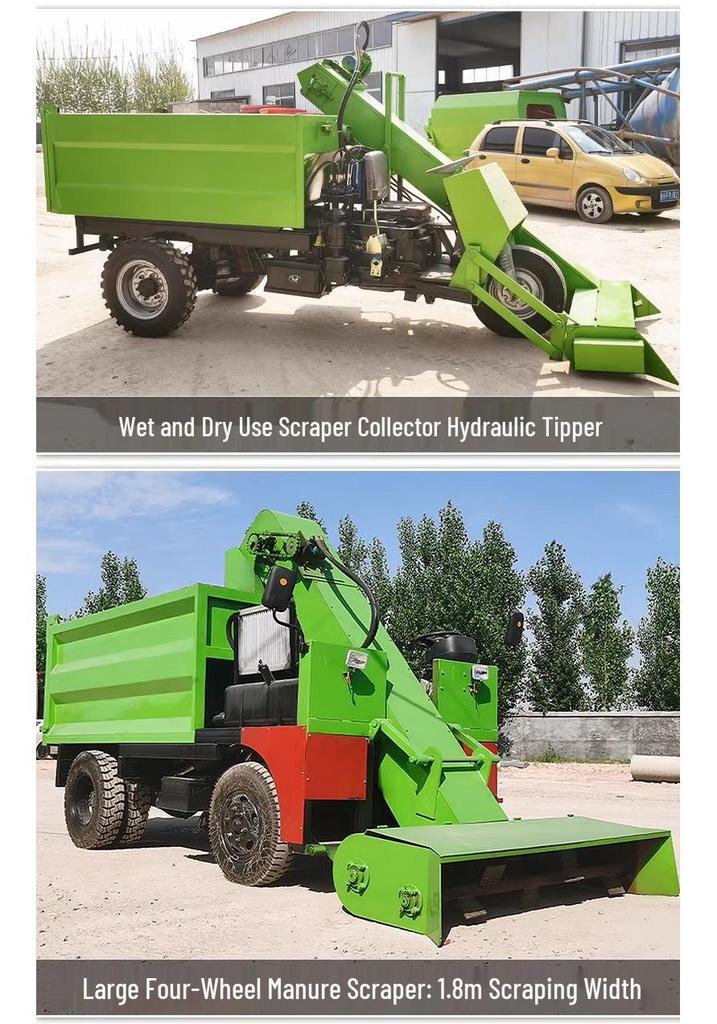 2 Cubic Meter Hydraulic Pasture Manure Scraper, 25 HP Three-Wheel Screw Manure Remover.
