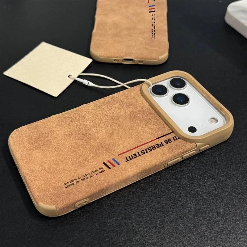 Simple trendy brand label suitable for Apple 16/17Promax mobile phone case IP15 autumn and winter 14pro large hole flip fur