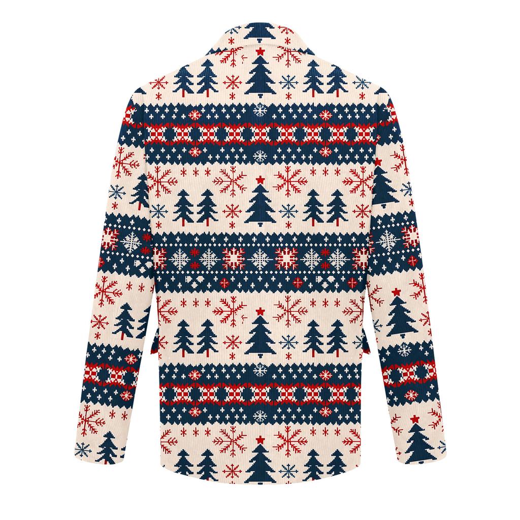 Men's Printed Corduroy Warm Pocket Suit Jacket Cardigan Men's Casual Suit