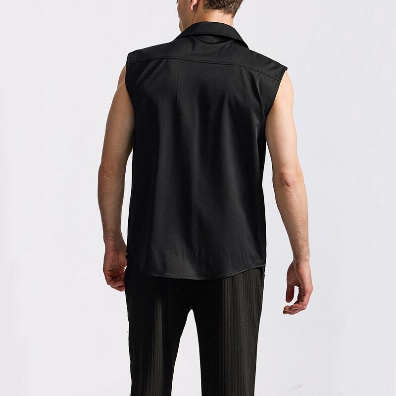 Новая летняя мужская рубашка без рукавов, однотонная, с карманами, однобортная, для ночного клуба, мужская уличная одежда