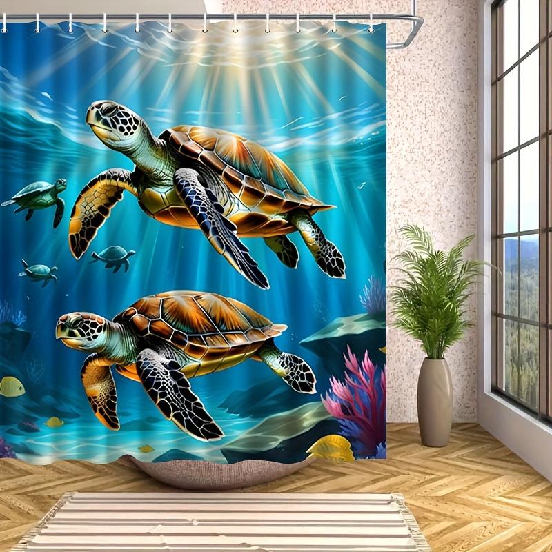 Sea Turtle Shower Curtain Underwater Ocean Life Art Tropical Decor Waterproof Fabric Bath Curtain Set Home Decoration