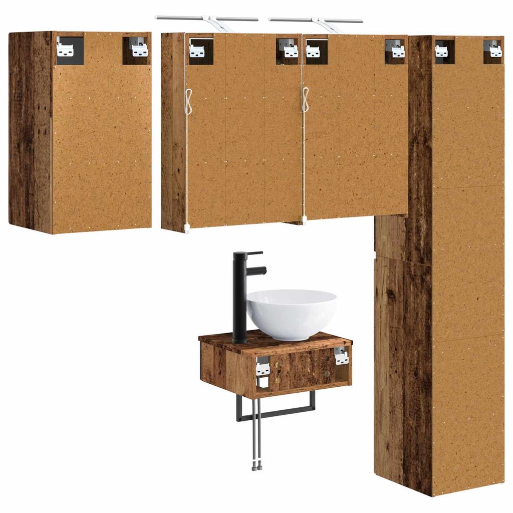 Bathroom Furniture Set 5 pcs Reclaimed Wood Engineered Wood and Glass