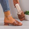Square Head Simple Large Size Open-toe Sandals Women Summer New Thick Heels for Women's Low-heeled Fashion Shoes