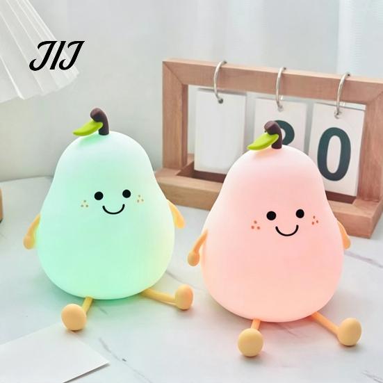 Decorative Pear Lamp for Bedroom Silicone Night Light, Touch Rechargeable Tapping Bedside Lamp, Toddler Room Sleep Aid Cute Warm Atmosphere