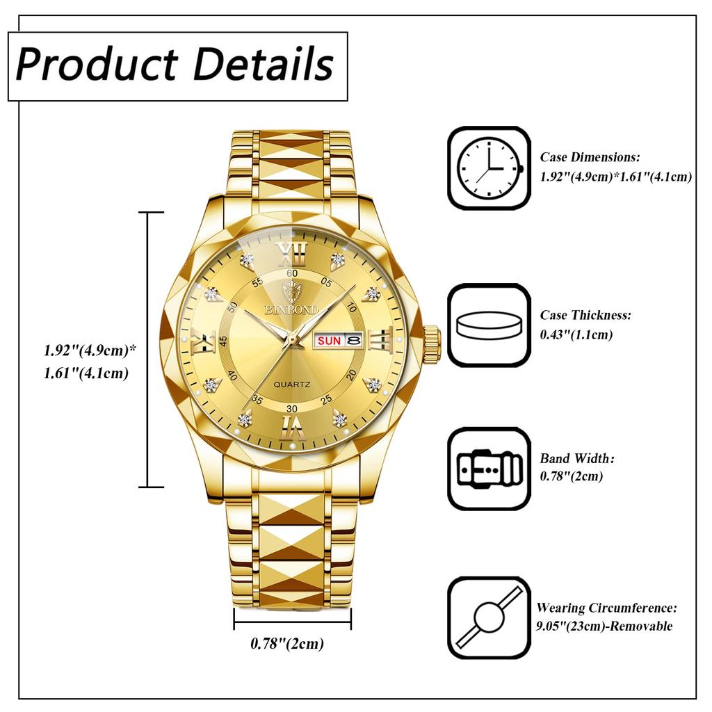 Simple Pair Watch Luminous Index Calendar Analog Display Waterproof Stainless Steel Adjustable Length Quartz Watch Fashion Watch Gold Day Present