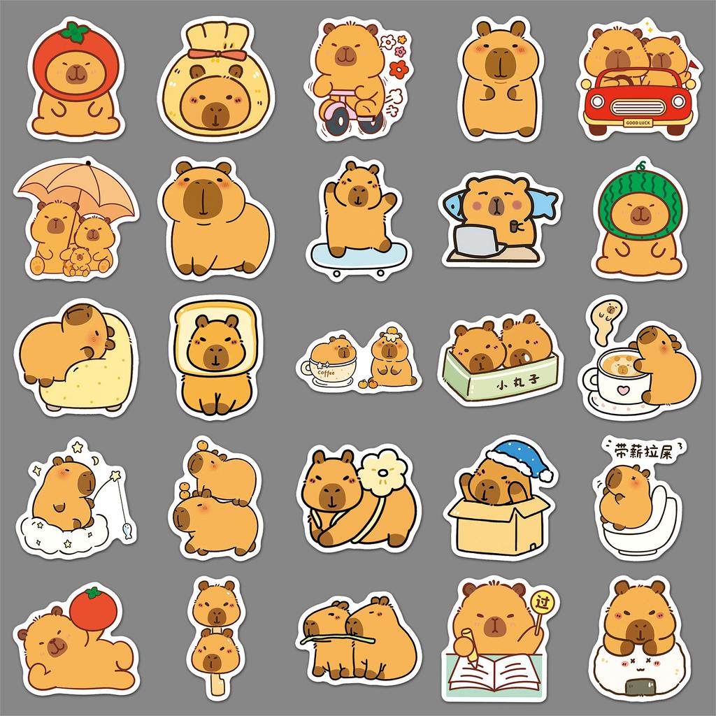 50 New Capybar Cartoon Stickers Personalized Cute Animal Kapibala Decorative Stationery Glue Stickers