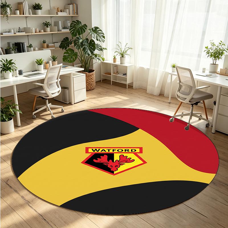 Watford Football Printed Round Crystal Velvet Rug Soft Non Slip Floor Carpet For Bedroom Holiday Gift