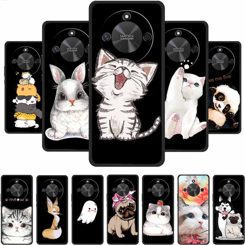 Coque For Honor X9c Smart Case Cute Cartoon Black Silicone Soft Phone Cases For Honor X60 5G Back Cover Case Funda Capas Shell