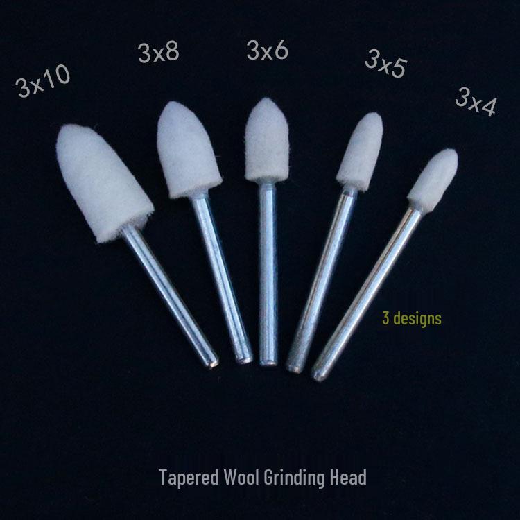 100-Piece Wool Polishing Head Set with Cylindrical and Pointed Tips for Electric Grinder, Ideal for Jade and Metal Polishing.