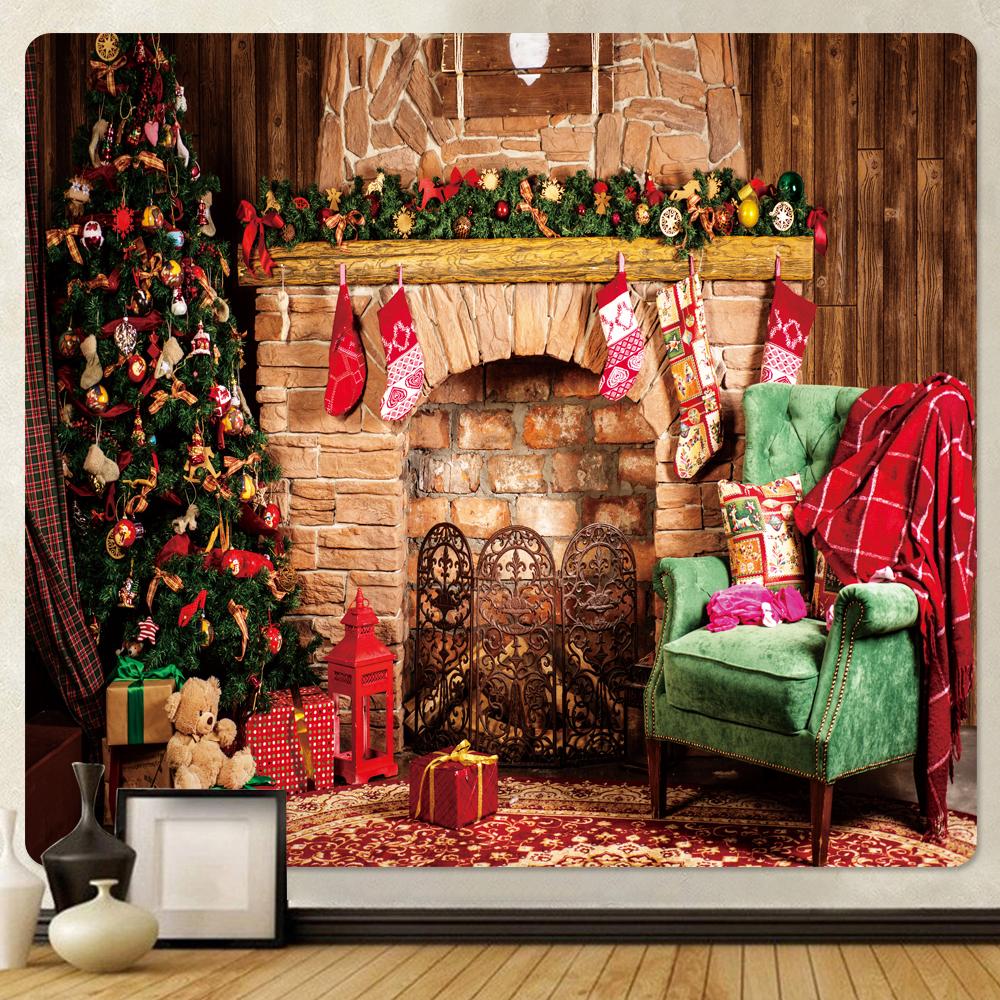 Рождественский гобелен с принтом, психоделический богемный домашний декор, Рождественская елка, камин, фон, ткань, Tapeçaria de natal