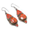 Natural Red Coral Gemstone Handmade Jewelry Earring 2.17" J4v39