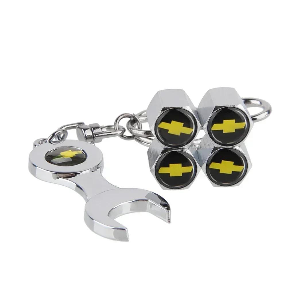 CCTNM1 Car Wheel Tire Valve Cap with Wrench Keychain for Chevrolet Cruze Aveo Silverado Captive Traverse Spark Equinox Malibu Sonic SS