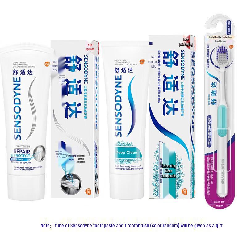 Набор Sensodyne для ухода за полостью рта: Свежая мята и восстанавливающая зубная паста с зубной щеткой
