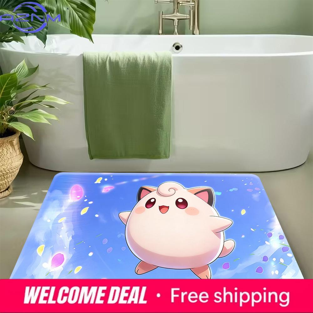 Pokemon Clefairy Anime Print Doormat Non-Slip Absorbent Floor Mat for Indoor Entrance Home Decor