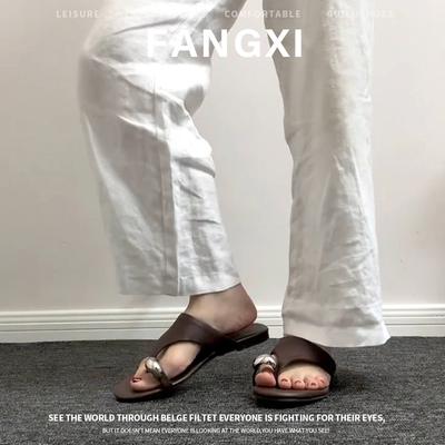 Овчина~ Ретро металлическая накладка на носок, плоские шлепанцы, женская летняя обувь, шлепанцы для пляжа, сандалии