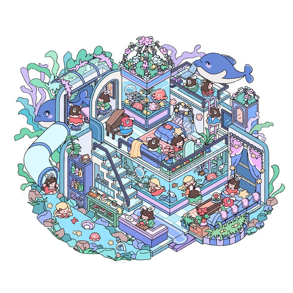 Наклейка 3D-пейзаж с наслоением и наклеиванием, ПЭТ, наклейка со сценой домика, склеивающиеся наклейки для дневника, детская игрушка